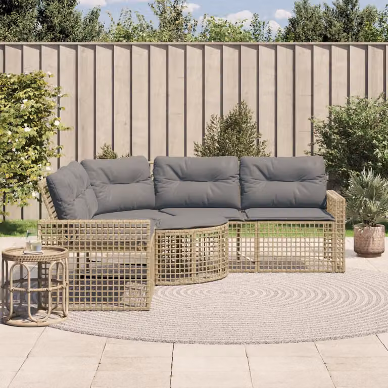 vidaXL Divano da Giardino a L con Pouf Beige e Grigio con Cuscini Imbottiti e Rivestimenti Rimovibili