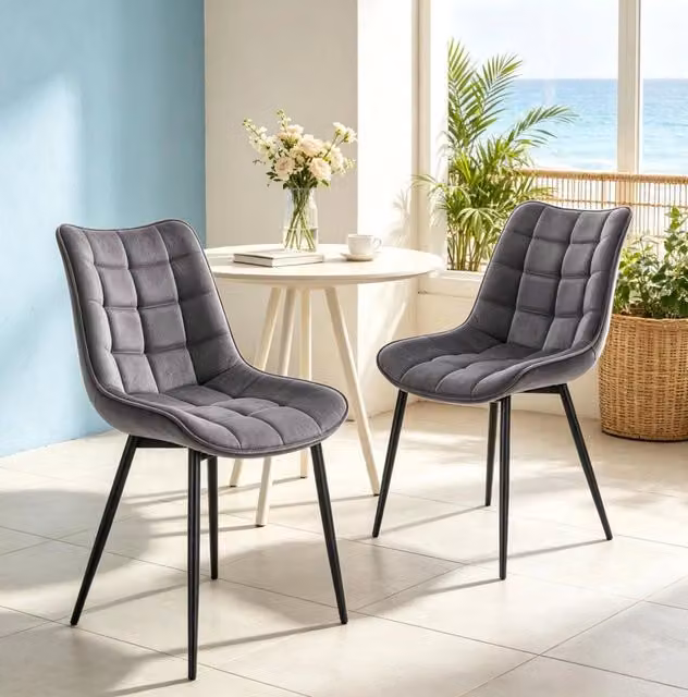 Set da 2 Sedie da Pranzo in Velluto con Struttura in Metallo, Altezza Totale 85,5 cm, Colore Elegante