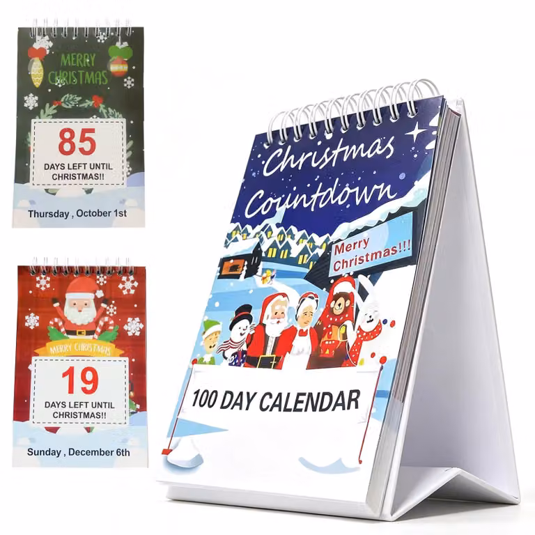 Calendario dell'Avvento per Natale 2026, 100 giorni, con indicazione dei giorni della settimana, per uso domestico