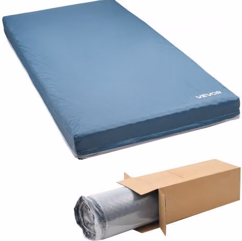 Materasso per letto ospedaliero VEVOR in schiuma a doppio strato con rivestimento impermeabile in similpelle, colore blu, L: 91,4 cm, P: 203 cm, H: 15,3 cm