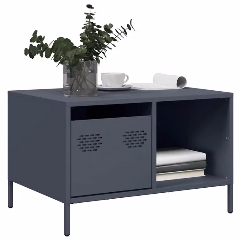 vidaXL Tavolino in Metallo Antracite con Design Industriale L: 68,5 cm, P: 50 cm, H: 43,5 cm