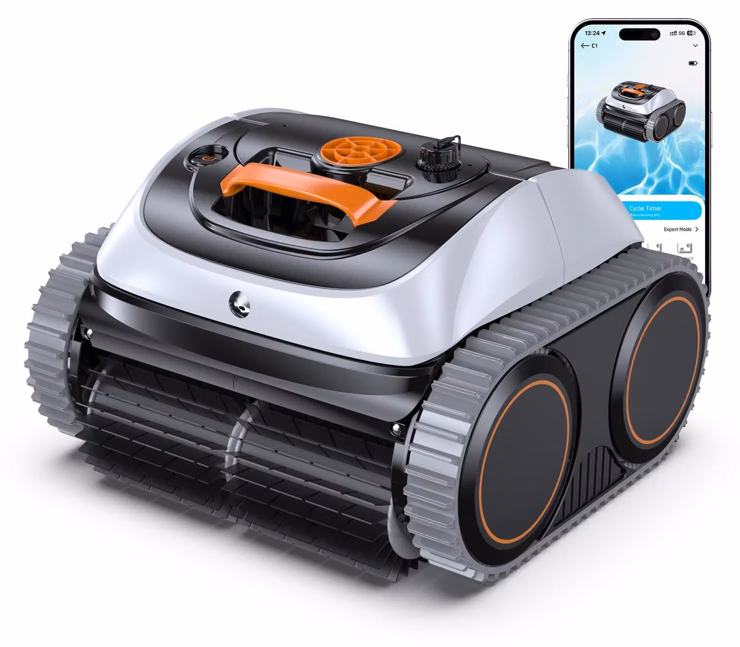Robot per piscina, alimentazione a batteria, ideale per pareti e pavimenti, pulisce fino a 210 m², controllo tramite app, autonomia di 210 minuti