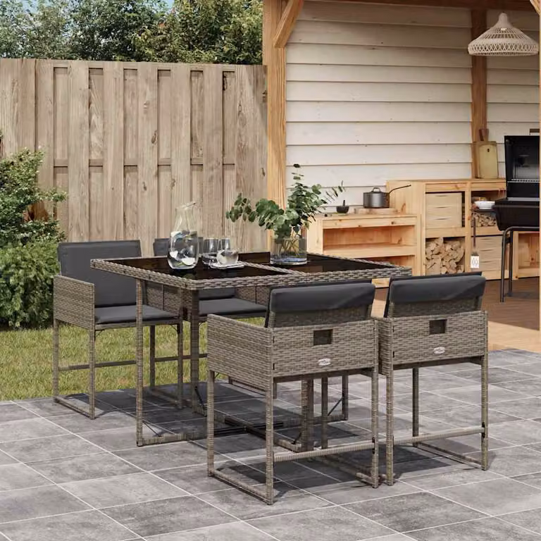 vidaXL Set da Pranzo da Giardino 5 pz in Polyrattan con Tavolo in Vetro Grigio e Nero