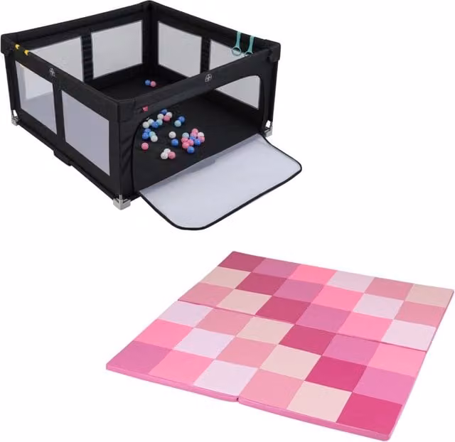 Box pieghevole per bambini e tappetini da gioco set 2 pz, Recinto per bambini e tappetino attivit¨¤ patchwork per bambini Rosa