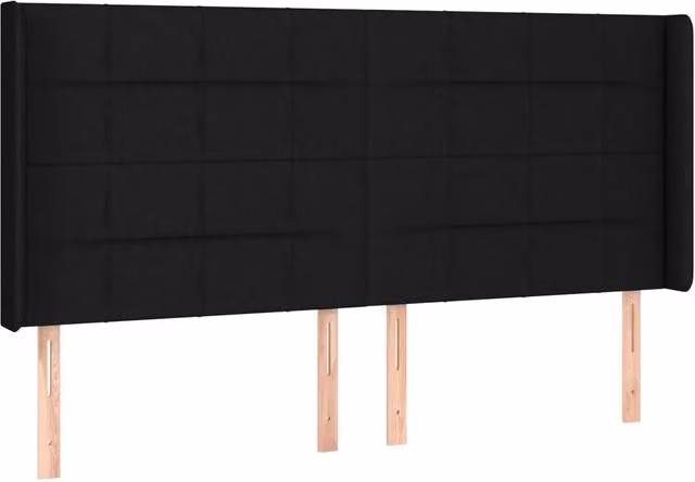 Testata del letto ad orecchio in tessuto nero con struttura in legno di larice L: 163 cm, P: 16 cm, H: 118/128 cm