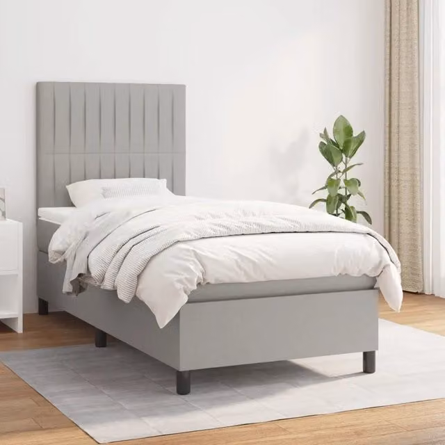 Letto Ibrido con Giroletto a Molle e Materasso vidaXL, Grigio Chiaro e Bianco, L/P/H: 90 x 190 x 128 cm
