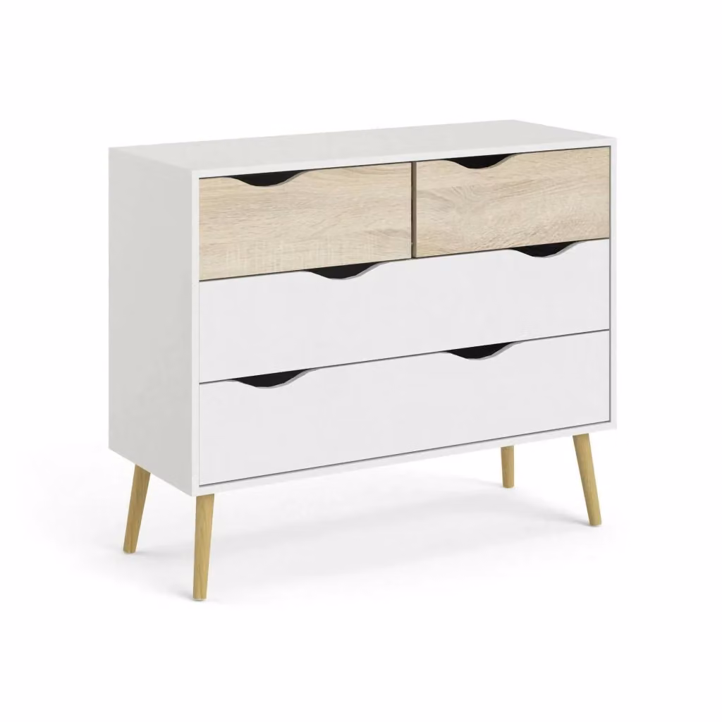 Cassettiera a quattro cassetti Azir DMORA, colore bianco e rovere, L: 98 cm, H: 81 cm, P: 39 cm – 2
