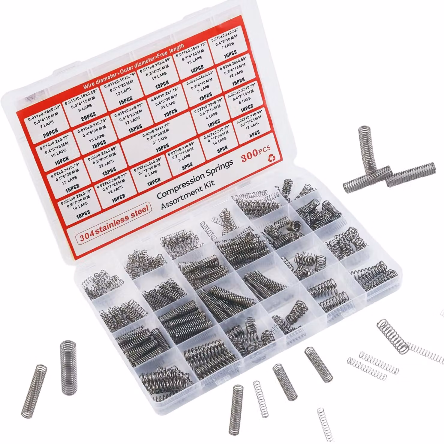 Assortimento di molle a compressione, 300 pezzi, 0,16 kg