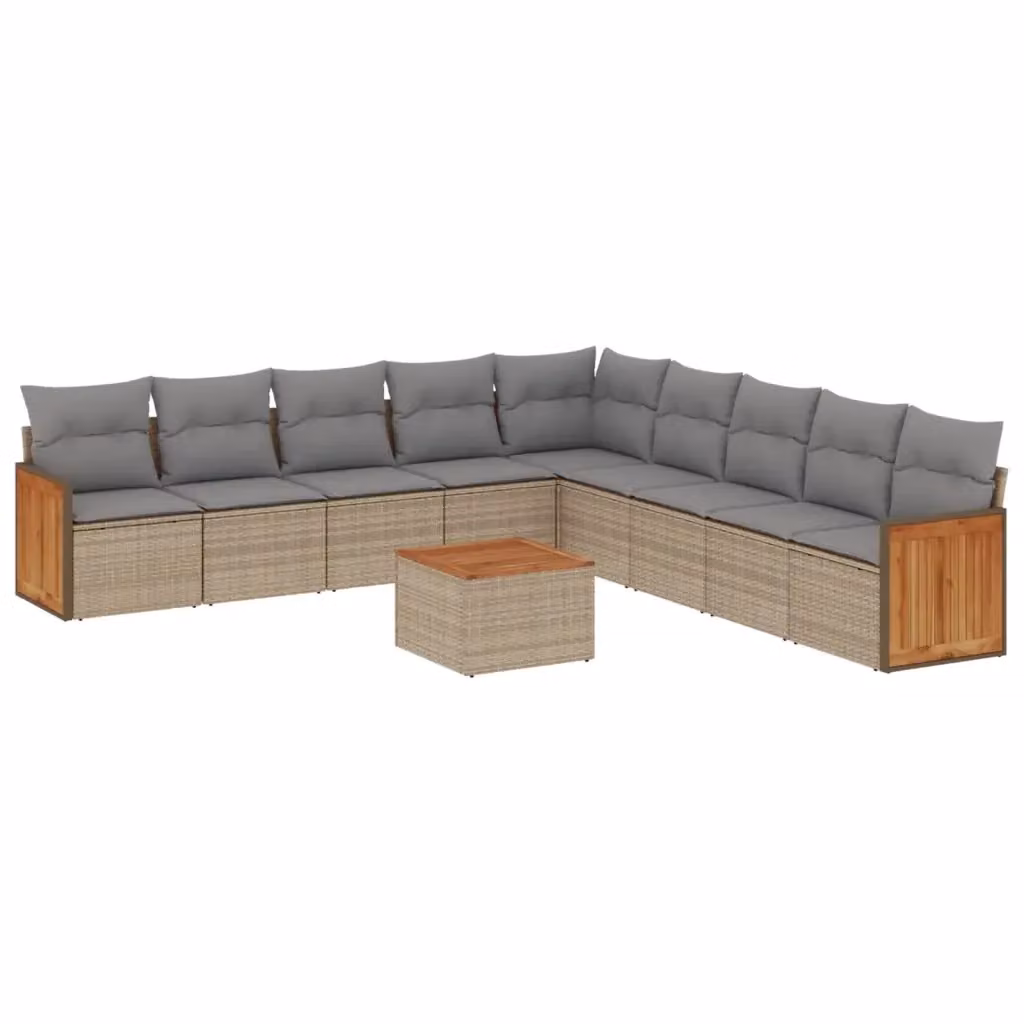 Set Divano da Giardino L-Shape vidaXL 10 pz con Cuscini Beige e Tavolino da Caffè in Polyrattan e Acciaio – 2