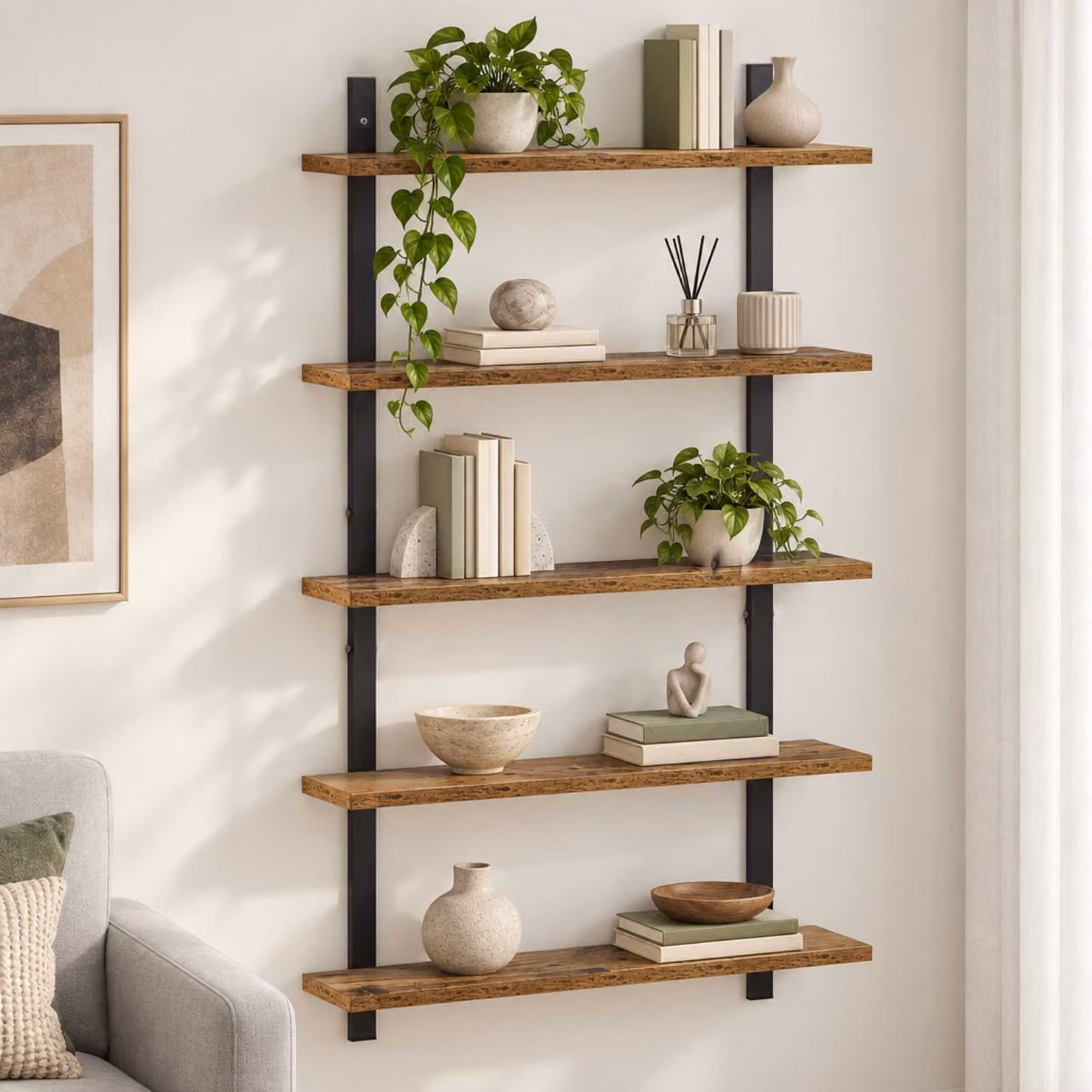 Scaffale da parete vidaXL in legno marrone stile moderno L: 60.5 cm, P: 13.5 cm, H: 102.5 cm