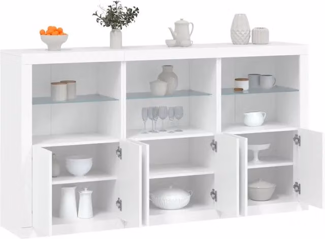 Credenza con Luci LED-Buffet-Armadio da cucina Bianca 181,5x37x100 cm 829731