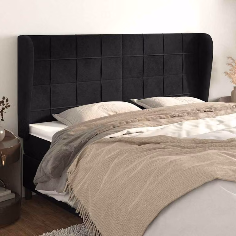 Testiera ad orecchio vidaXL in velluto nero L: 183 cm, P: 23 cm, H: 118/128 cm