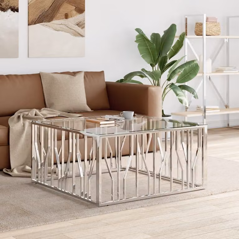 Maison Exclusive - Tavolino 100x100x50 cm, acciaio inossidabile e vetro