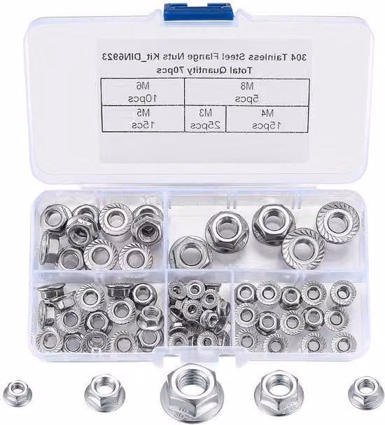 Set di imballaggio Premium con dadi esagonali e dadi BORG - Acciaio inossidabile - M3, M4, M5, M6, M8 - 70 pezzi