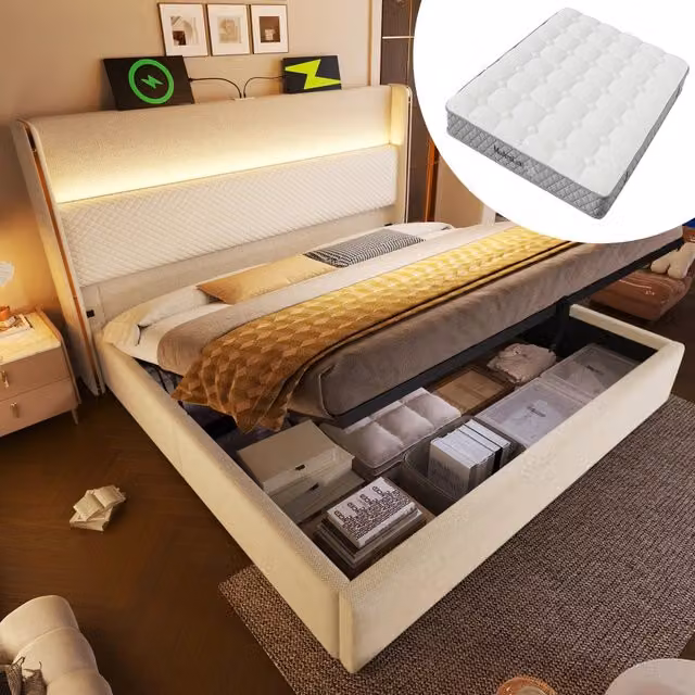 letto idraulico lino beige 180 x 200 cm