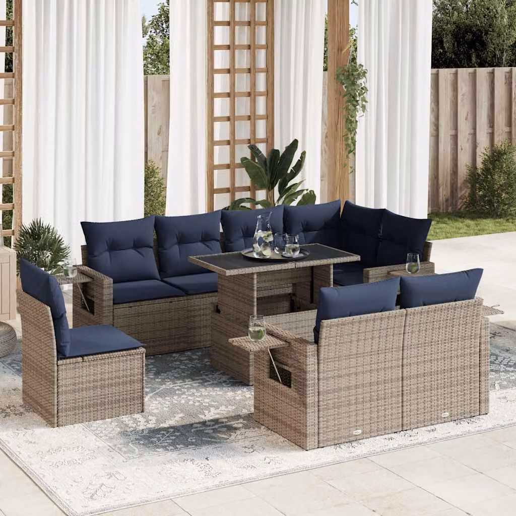 Maison Exclusive - Set Divani Giardino 9 pz con Cuscini Grigio Polyrattan