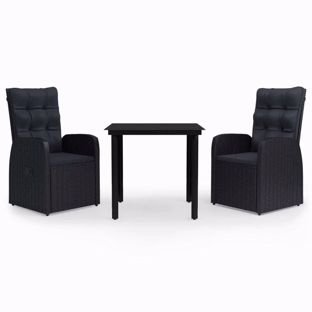 Set da Pranzo da Giardino 3 pz con Cuscini Nero