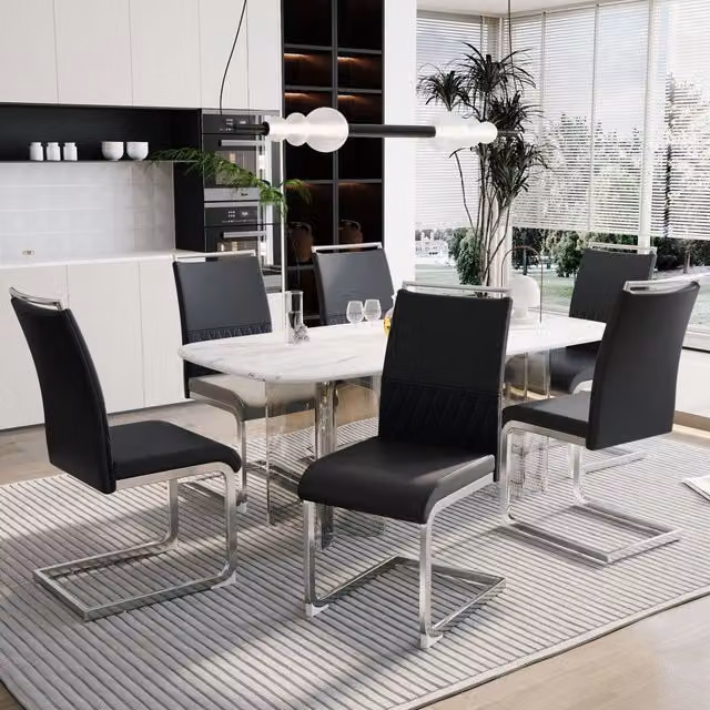 Sedia ergonomica moderna REDOM in ecopelle e tessuto nero con struttura in metallo e plastica