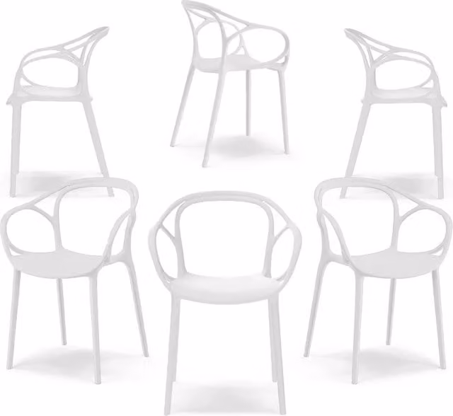 Set 6 sedie in polipropilene CHIARA, impilabile, design moderno, ideale per sala da pranzo, soggiorno, cucina, sala d’attesa, bar, ristoranti, colore Bianco