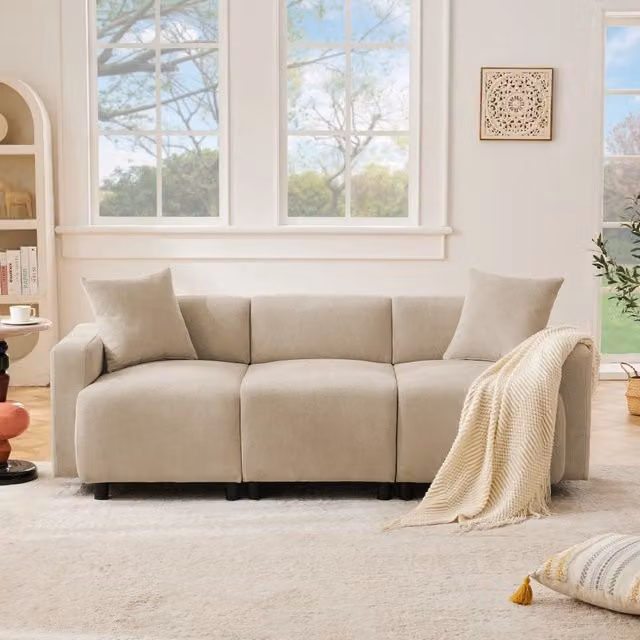 Divano REDOM da 3-4 posti in tessuto Chenille beige L: 211 cm, P: 67 cm, H: 71 cm