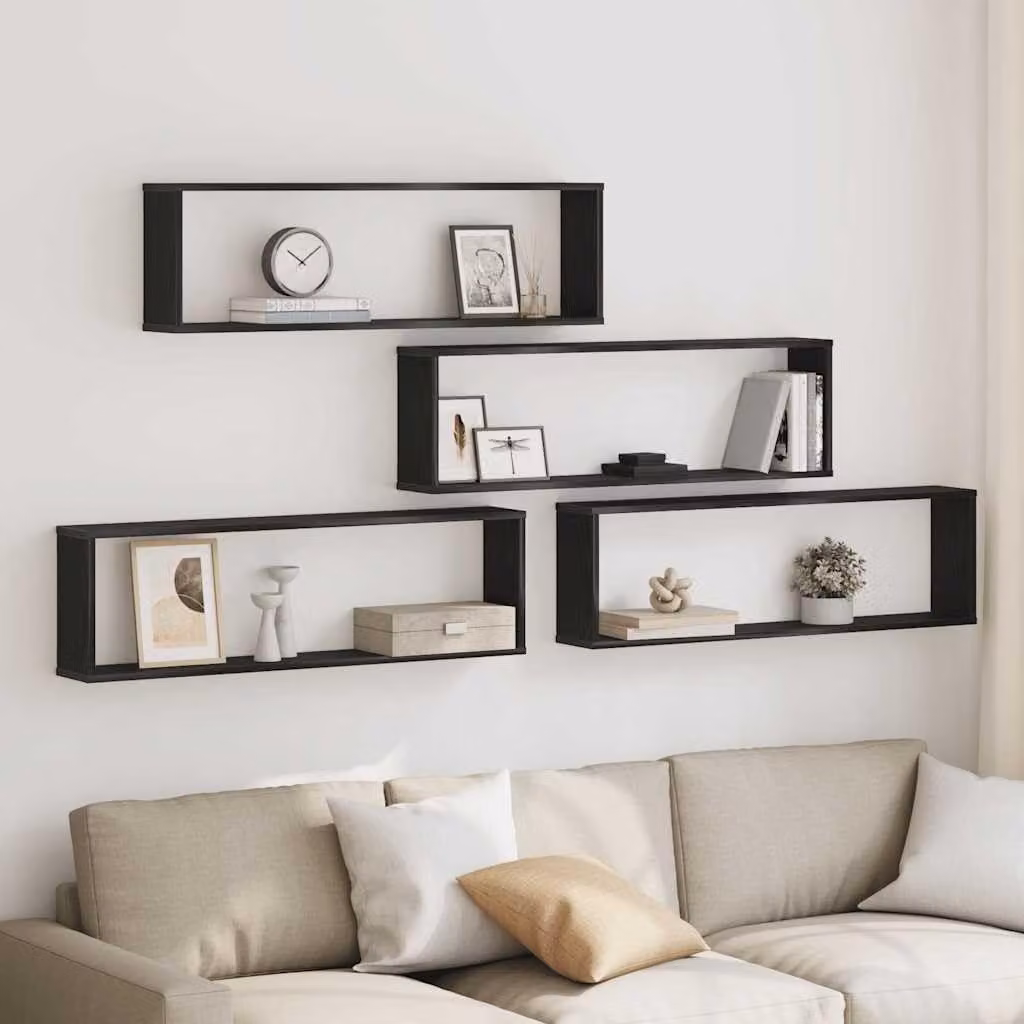 Set di 4 mensole cubiche da parete in legno effetto rovere nero