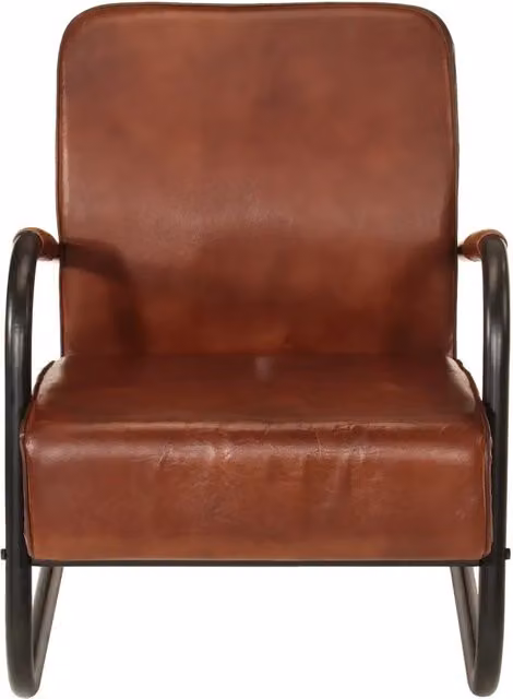 Poltrona Relax in Vera Pelle Marrone e Nera con Braccioli e Struttura in Metallo in Stile Industrial – 1
