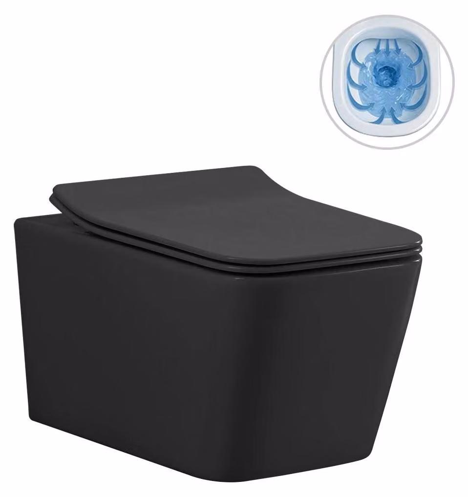 CERANO - WC sospeso Forte, senza brida + sedile Slim/UF - nero opaco - 51x36 cm