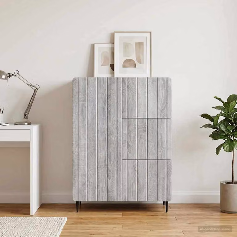 Credenza moderna vidaXL in legno ingegnerizzato e metallo, Grigio Sonoma, L: 66 cm, P: 34,5 cm, H: 91,5 cm
