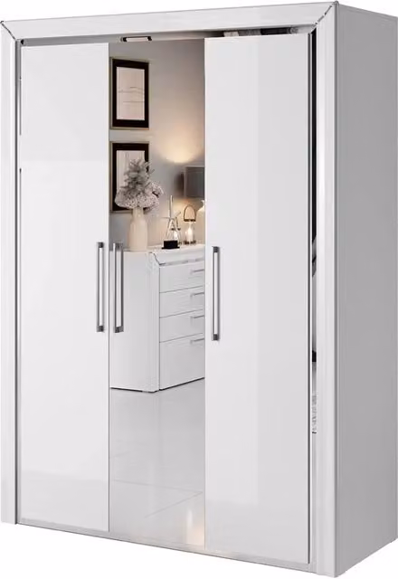 Armadio Meublorama collezione DOHA bianco lucido con specchio e ante a battente L: 154.6 cm, P: 61.0 cm, H: 213.9 cm