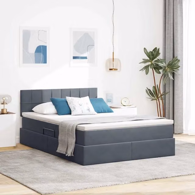 Letto con contenitore LED e materasso Grigio Scuro 140 x 200 cm 3371398