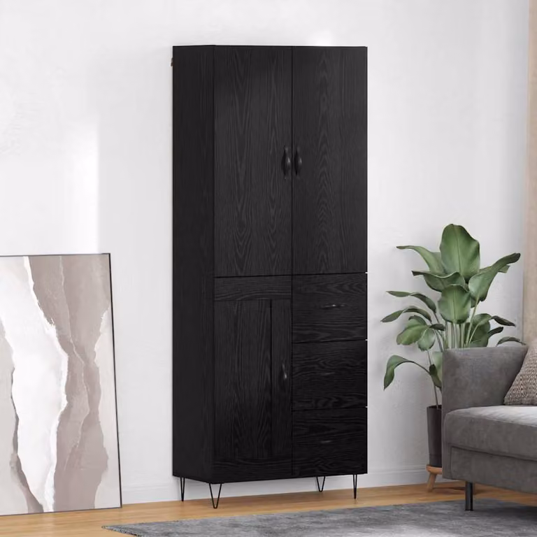 Set di 2 credenze moderne vidaXL in rovere nero, L: 69,5 cm, P: 34 cm, H: 180 cm