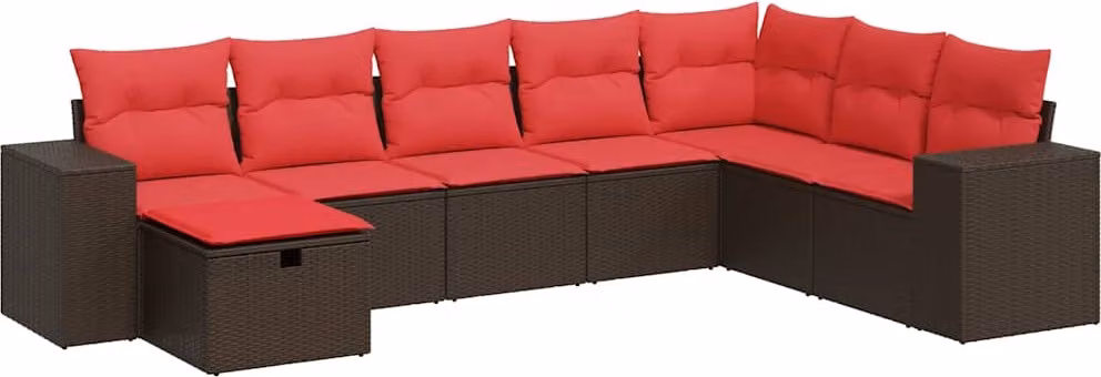 Set Divani da Giardino 8 pz con Cuscini Marrone in Polyrattan