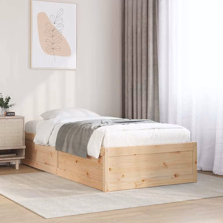Letto singolo moderno vidaXL in legno massello di pino non trattato, colore marrone, L/P/H: 196.5 x 96.5 x 37.0 cm