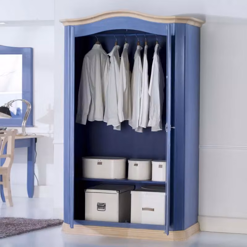 Armadio shabby chic in legno di abete con 2 ante Mobili 2G L/P/H: 131 x 63 x 214 cm, blu e marrone – 2