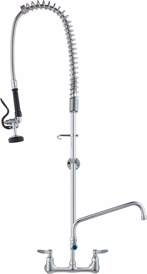 Miscelatore da cucina commerciale con doccetta estraibile prelavello - altezza 118 cm - foro centrale 203 mm - bocca girevole 305 mm - miscelatore in ottone per lavello da incasso - per lavello a 1/2/3 scomparti