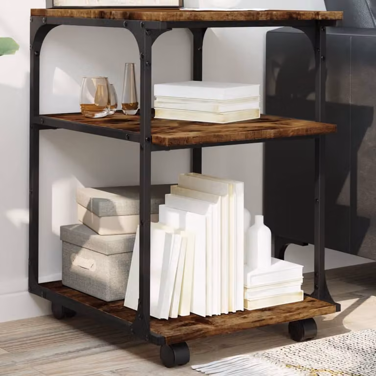 vidaXL Supporto Stampante a 3 Livelli in Rovere Fumo, L/P/H: 43 x 48 x 64 cm