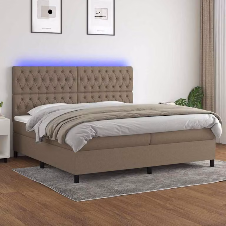 Letto a molle con materasso e illuminazione LED vidaXL in tessuto tortora L/P: 200 x 200 cm