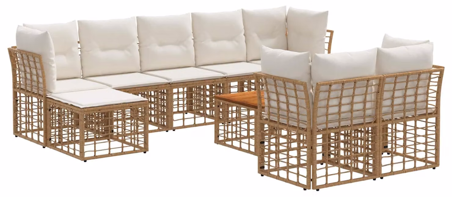 Set di divani da esterno 10 pcs Naturale e Bianco Crema