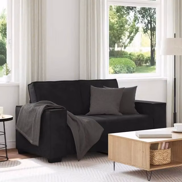 Divano a 2 posti moderno vidaXL in velluto nero con cuscini inclusi L: 160 cm, P: 78 cm, H: 84 cm – 1