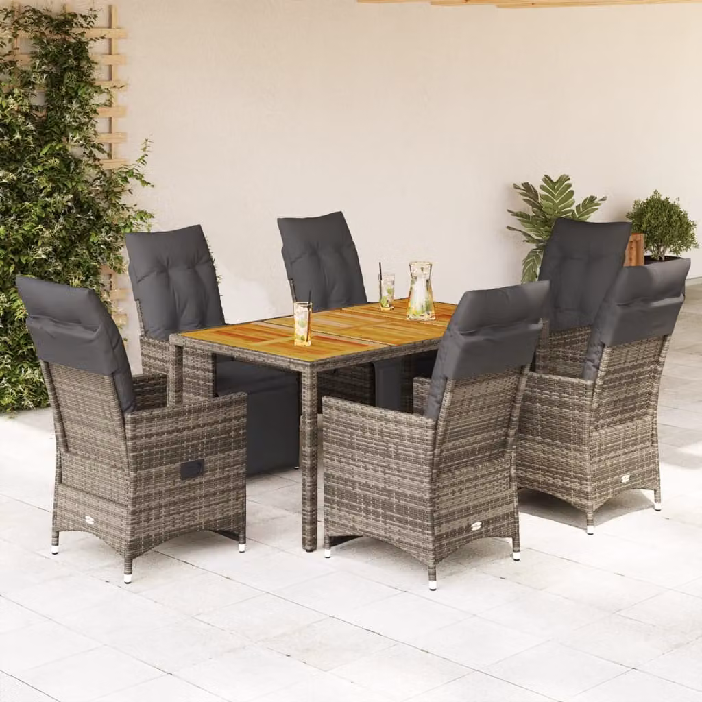 vidaXL Set Bistrò da Giardino 7 pz in Polyrattan e Legno di Acacia Grigio