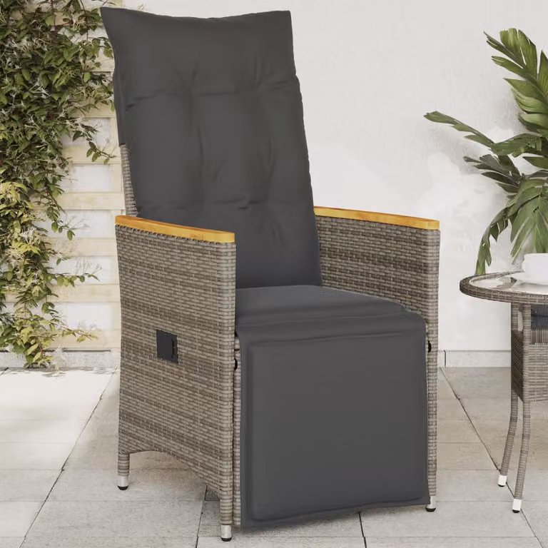 Sedia da giardino reclinabile vidaXL con cuscini in polyrattan e legno di acacia color grigio
