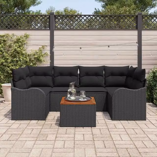 Set Divano da Giardino 7 pz Nero polyrattan 3356077
