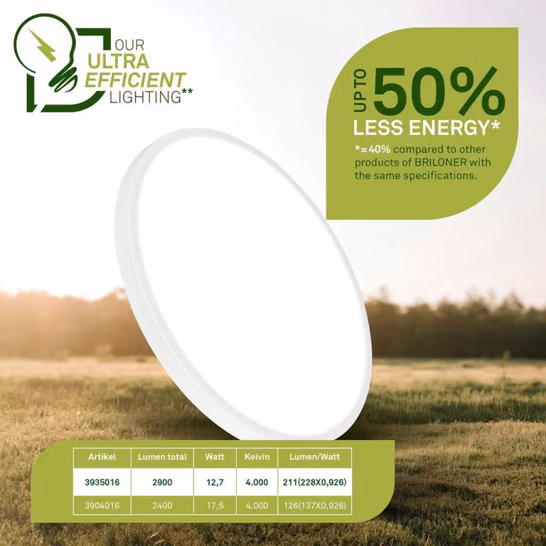Briloner KAIDA Lampada da soffitto a LED, CEE A sorgente luminosa*, luce bianca neutra, finitura alluminio, bianco, Ø33 x 6 cm