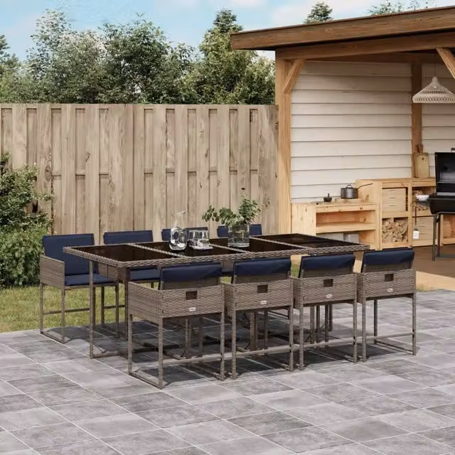 Set da pranzo da giardino da 9 pz con Cuscini Grigio 3278052