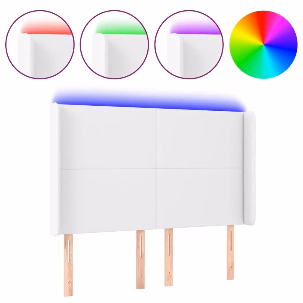 Testiera per letto con illuminazione LED e porta USB vidaXL in similpelle bianca, L: 147 cm, P: 16 cm, H: 118-128 cm – 2