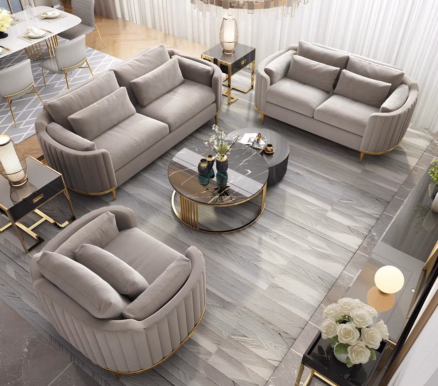 Designer Sofagarnitur 3+2+1 Sitzer Sofa Couch Stoff Garnitur Polster Set Modern