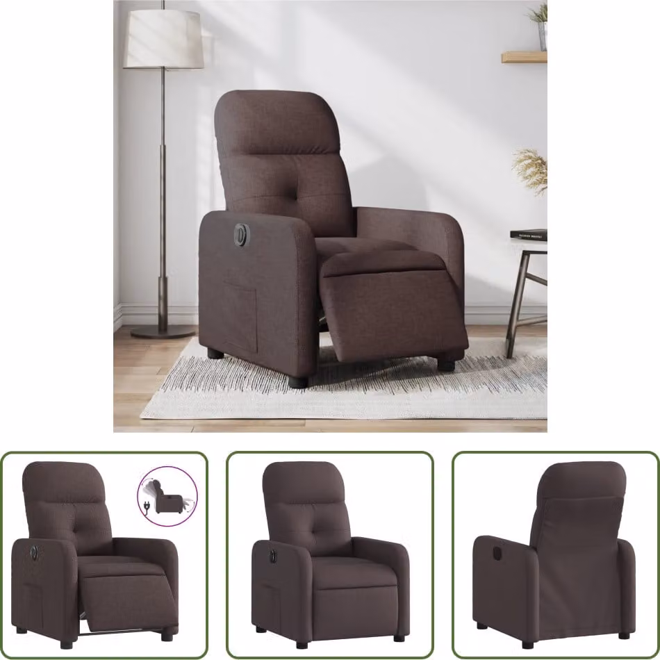 The Living Store Recliner elettrico in tessuto marrone scuro