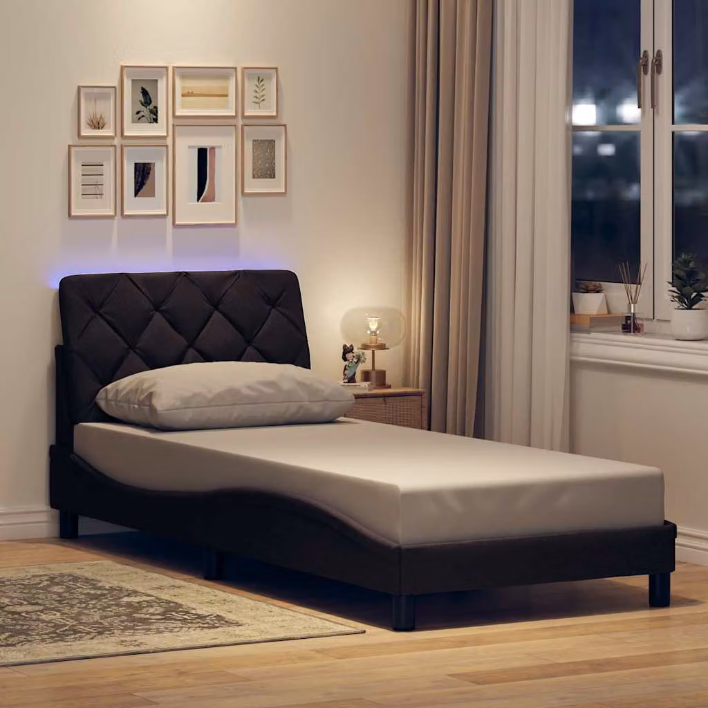 vidaXL Giroletto Moderno con LED e Porta USB, Rivestimento in Finta Pelle e Tessuto, Marrone, 90x200 cm