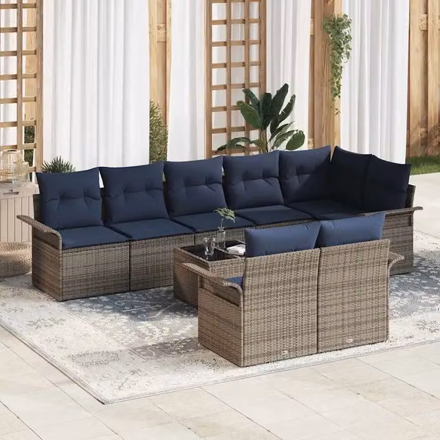 Set Divano da Giardino 9 pz Grigio polyrattan 3354094