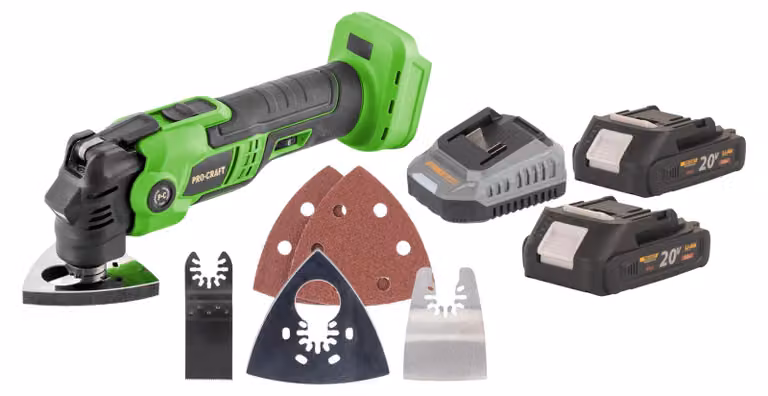 Utensile multifunzione a batteria Procraft PMT22bb 20 V Brushless + 2 batterie da 2,0 Ah + caricabatterie